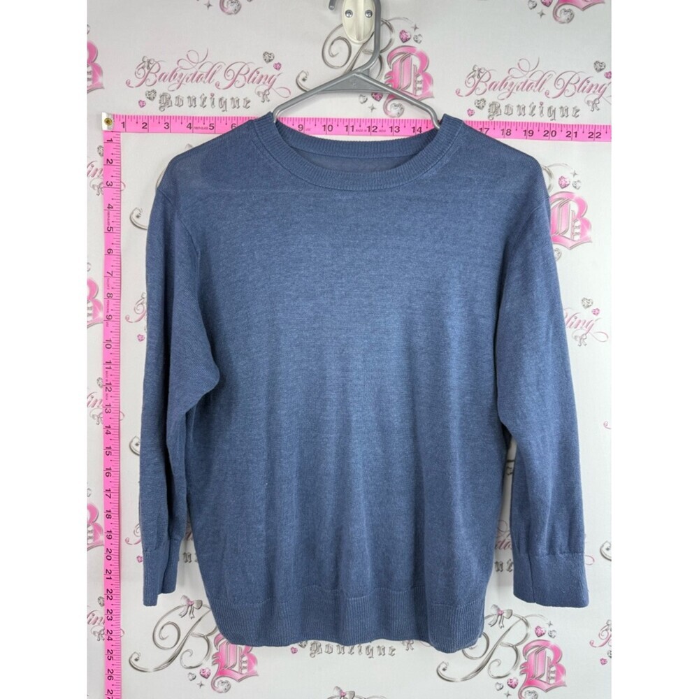 Muji linen sweater soft navy dark Blue Crew Neck Sweater